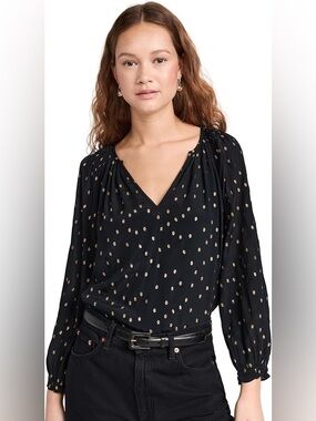 All in Favor Black Blouse with Gold Dot Print
